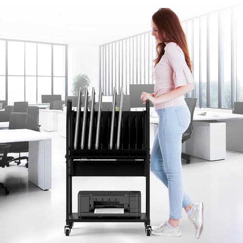 Gtouse 2 Tier Open Laptop Charging Cart with Wheels, 10 Device Mobile Charging Cart for Laptops Computers, Tablets and Chromebooks, Laptop Charging Storage Rack for Office and Classroom