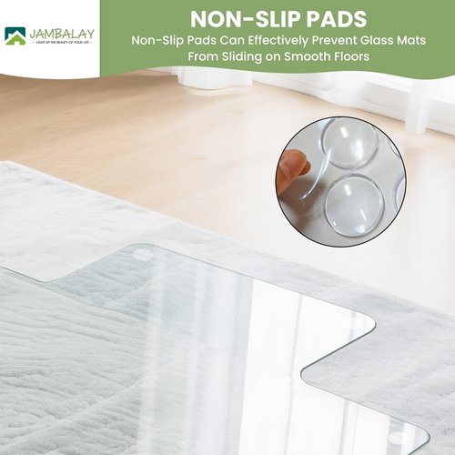 JAMBALAY Irregular Tempered Glass Chair Mat with Lip, 53"x45" Heavy Duty Glass Floor Mat for Carpet/Hard Floors, Carpet Office Chair Mats with Anti-Slip Pads, Thick 0.2″, Clear