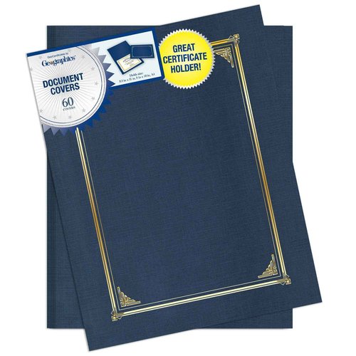 Geographics Classic Linen Document Covers 12.5” x 9.75” Navy Blue 60 Pack - Certificate Holders, Diploma Holder, Frame Documents - Premium Linen Texture for Professional Presentation
