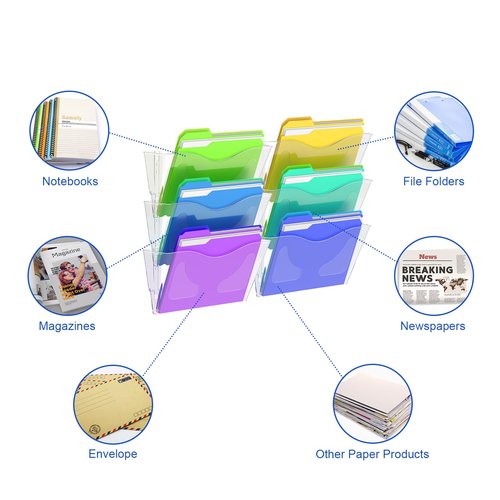 samstar 6 Pack Clear Acrylic Wall File Holder,Wall Mount File Organizer Hanging Wall Pocket Mail Magazines Organizers for Office/Home…