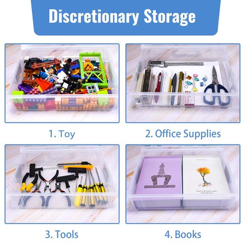 AZAZA 2-Layer Plastic Storage Box with Lid & Handle - Portable Transparent File Box for Organizing Photos, A4 Paper, Documents, Scrapbook, Art & Craft & Makeup | Paper & Art Supply Storage Organizer