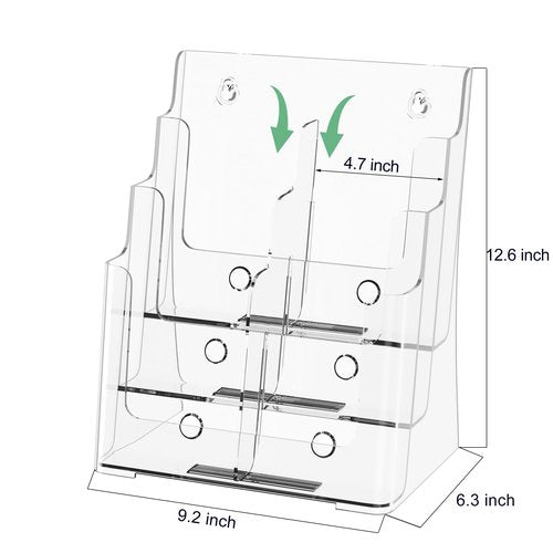 zavekia 2 Pack 3 Tier Acrylic Brochure Holder 8.5 x 11 inch, Clear Literature Organizer Magazine Stand with Removable Divider for 4 x 9 inch Brochures,Magazine Holder,Flyer Holder
