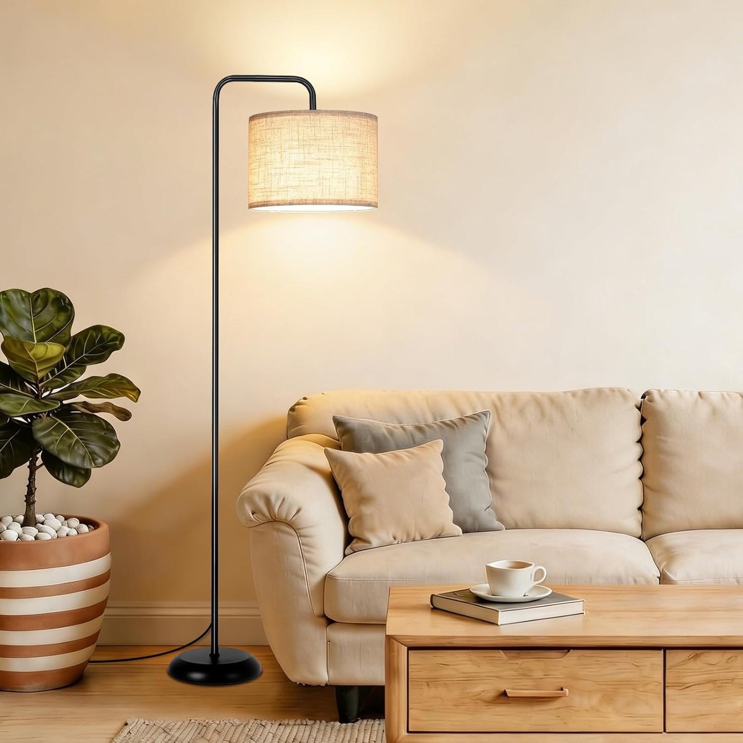 TJOY Floor Lamp - Modern ARC Design with 12W 3-Color Temperature Bulb | Stylish Black Metal for Living Room & Office