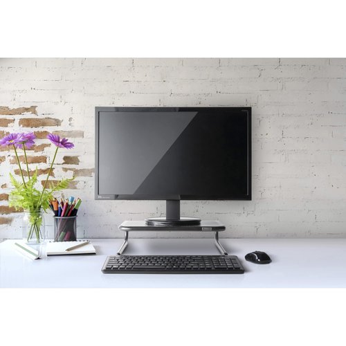 Allsop Metal Art Jr. Monitor Stand, 14-Inch wide platform holds 40 lbs with keyboard storage space - Pearl Black (30165)