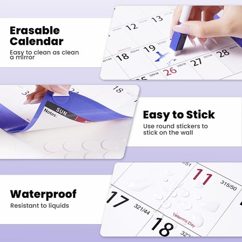 2026 Dry Erase Calendar - 2026 Yearly Wall Calendar, 48" x 32", JAN.2026 - DEC 2026, 2026 Wall Calendar, 12 Month Dry Erase Calendar for Wall, XL Large, Wet & Dry Erase Laminated, Horizontal/Vertical - Purple