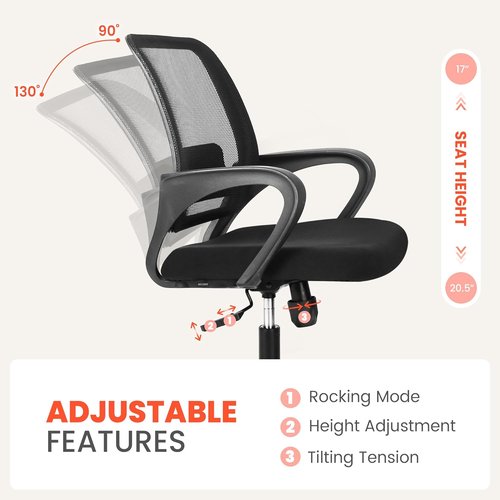 NEO Chair Ergonomic Mesh Office Desk Chair - Adjustable Height with Lumbar Support | Black