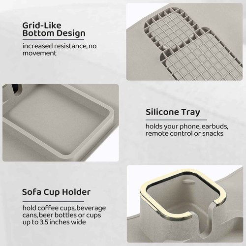HMASYO Couch Cup Holder Tray - Silicone Sofa Armrest Table Couch Drink Holder and Tray Organizer for Remote Snacks Cellphone, Anti-Spill Anti-Slip Design, Mother`s Day Gifts for Mom Grandma