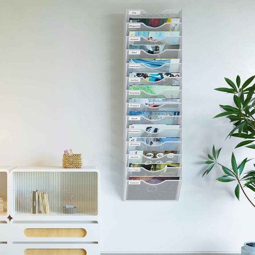 PAG-Mass 14 Pockets Hanging Wall File Organizer, Office Organization Wall Mount Mail Sorter Paper Holder Bill Organizer for Home, White