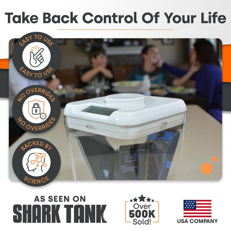 ﻿﻿﻿K-Safe Time Locking Container (Medium), Timed Lock Box for Cell Phones, Snacks, and Other Unwanted Temptations (White Lid + White Base, with Access Port)