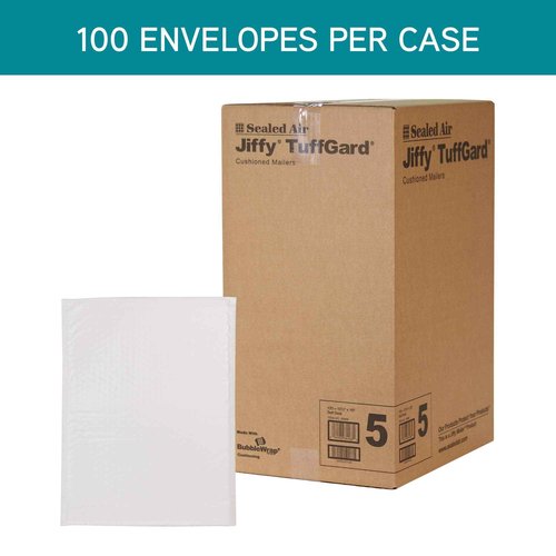 Sealed Air Jiffy TuffGard Cushioned Shipping Mailing Envelope, Case of 100, Bubble Mailer Made with BubbleWrap, #5 - 10.5" x 16", White