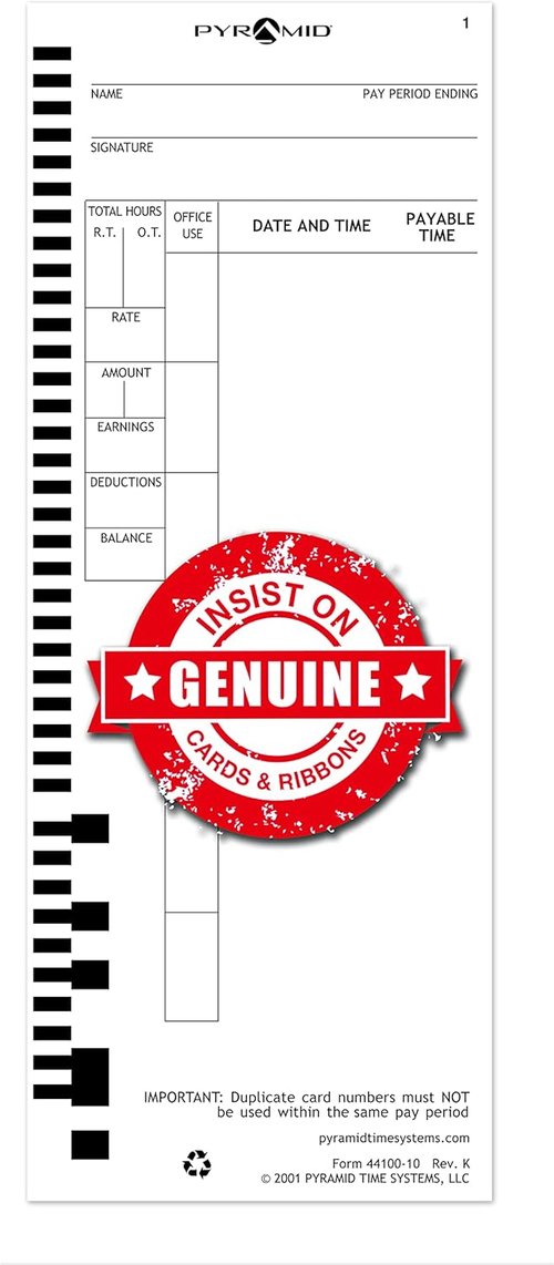 Pyramid Time Systems Time Cards - 1,000 Count Genuine & Authentic for 4000 Series Clocks
