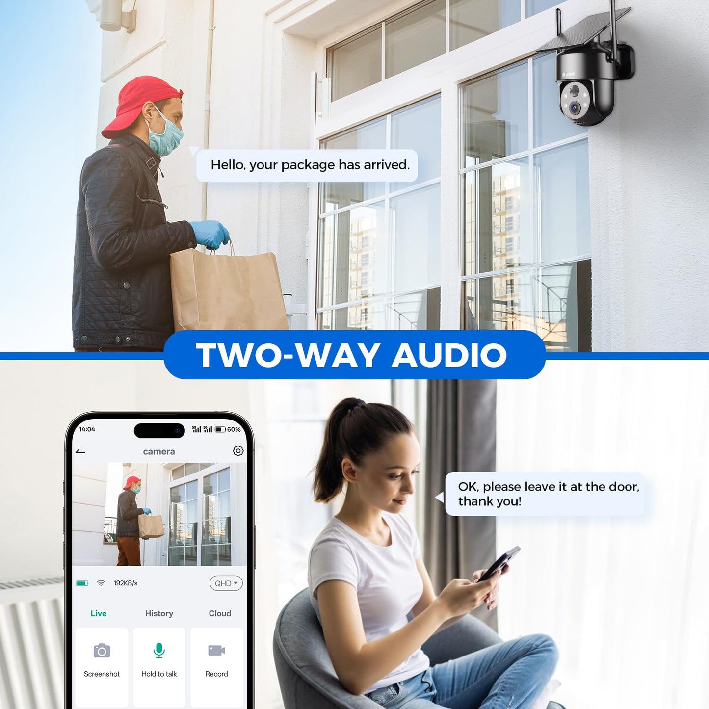 LITYMOL Solar Security Cameras Wireless Outdoor, 2K 360° View Cameras for Home Security, Color Night Vision, AI & PIR Motion Detection, 2-Way Audio, Spotlight Siren Alarm, IP65, SD/Cloud Storage