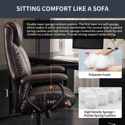 ATMILD Office Chair Big and Tall, High Back Executive Chair with Ottoman, 400 lbs, Ergonomic Office Chair with Padded Armrest, PU Leather (Dark Brown)