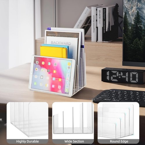 ZZDWLDHA 2 PCS Acrylic File Holder,4Sections Clear File Organizer Mail Letter Sorter Desktop Folder for Home Office School