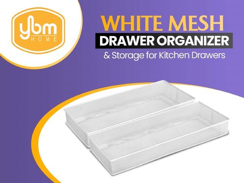 YBM HOME White Mesh Desk Drawer Organizer Tray for Home and Office - Multipurpose Storage Holder
