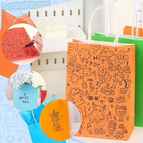LovesTown Gift Bags - 18 Pack with Tissue Paper | 5.5 x 2.75 x 7.8 Inches | Colorful Party Favor Bags for Birthdays & Weddings