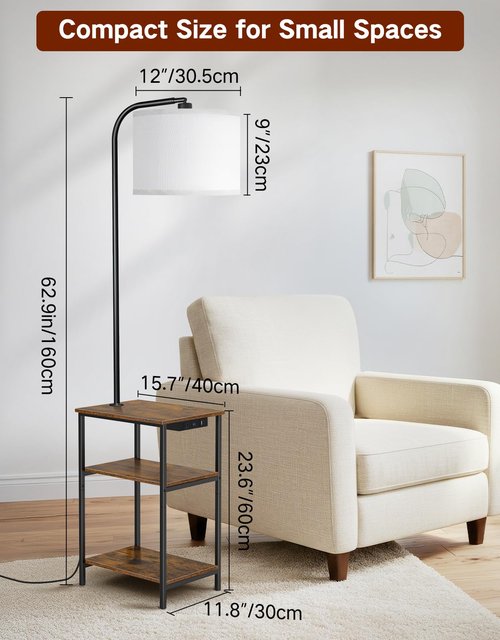 OUTONLIFE Floor Lamp with Table & Remote, Side End Table with Charging Station, Dimmable Nightstand with 3 Color Temperatures, 1-Hour Timer, 12W LED Bulb, for Living Room, Bedroom