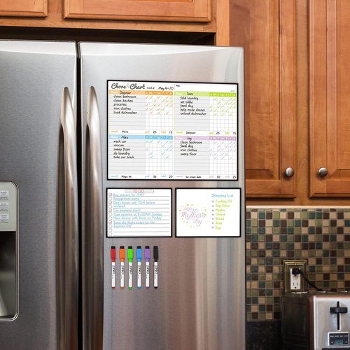 JJPRO Magnetic Dry Erase Chore Chart Set for Fridge | Includes Bonus Grocery Pads for Kids