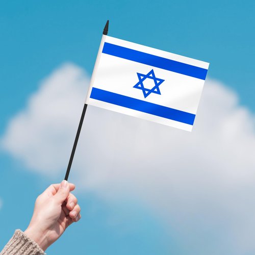 2 Pack Israel Desk Flag Set, Israeli Desktop Small Miniature Table Office Flag with 12" Black Pole and Black Base, Offices, Classroom, Home, Festival Decoration (Israel)