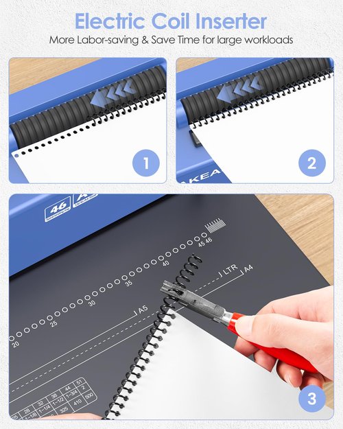 MAKEASY Spiral Binding Machine, 12 Sheets Punch Capacity, Electric Coil Insert, Book Binder Machine for A4/A5/Letter Size Paper, Comes with 100 pcs 5/16'' Coils & Pliers
