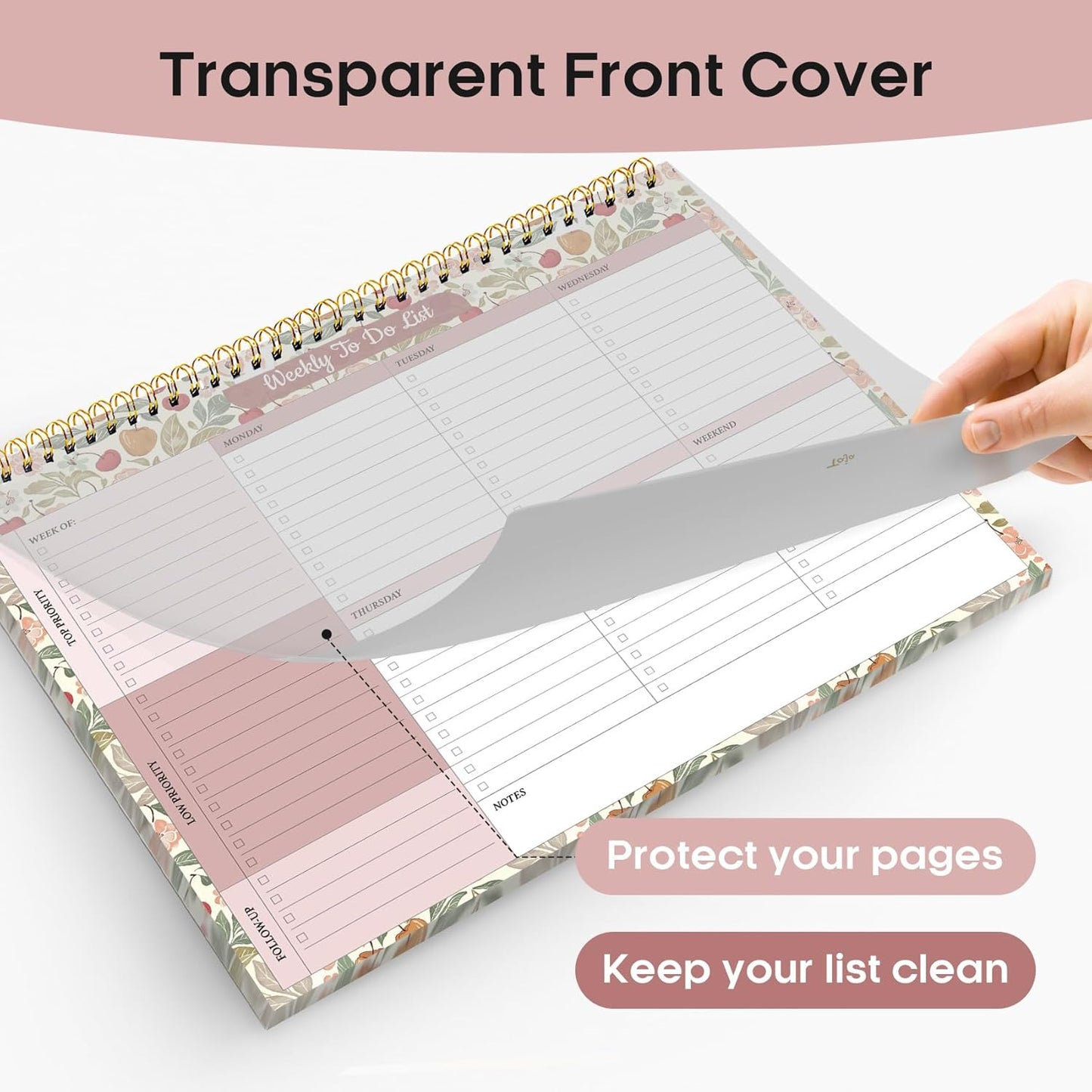 Taja Weekly To-Do List Notepad - 52 Undated Sheets | 8.5" x 11" Desk Planner for Work & Home - Cherry Orchard