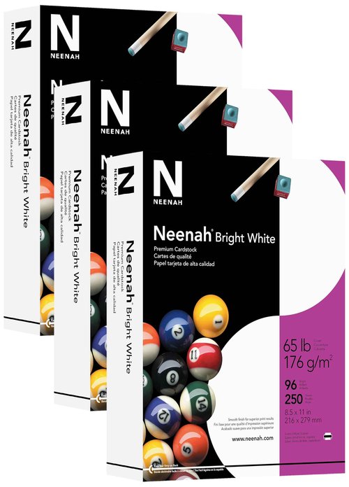 Neenah Premium Cardstock, 8.5" x 11", 65 lb/176 gsm, Bright White, 250 Sheets (91904) (Pack of 3)
