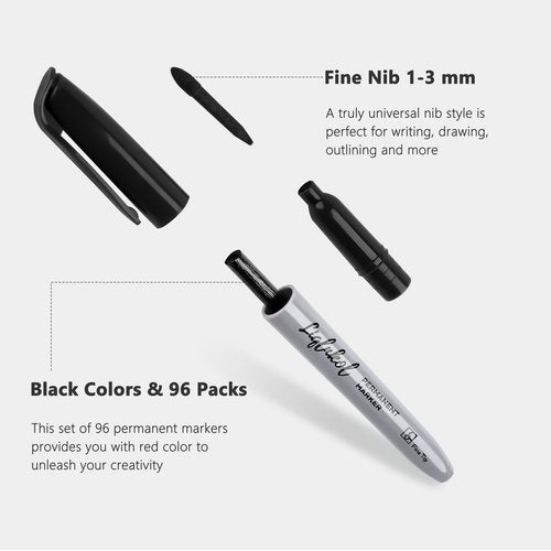 Permanent Markers Bulk, 188 Pack Fine Tip Black Permanent Marker Set, Waterproof Markers, Waterproof, Quick Drying, Office Supplies for School, Office, Home - Works On Paper, Glass, Metal, Ceramics