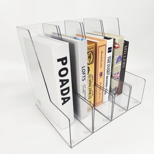 RHONZHAO Vertical File Holder, 4 pack Clear Plastic Document Organizer and Clear Magazine Organizer, Multi-purpose Document Organizer for Home Office