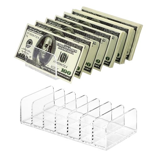 Hipiwe 2 Packs Mail Organizer Plastic Cash Tray for Desk - 7 Slots File Organizer Clear Desktop Bill Divider Holder for Paper Envelope Document Book Money Eyeshadow Makeup Palette