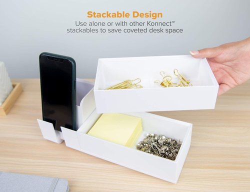Bostitch Office Konnect Desk Organizer - Wide Accessory Tray for Efficient Desktop Storage - White