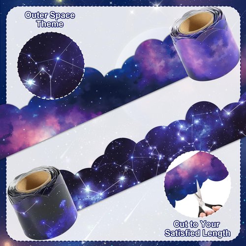 Bulletin Board Borders, Space Theme Classroom Decor, 2 Rolls Galaxy Starry Sky Scalloped Bulletin Board Borders for School Office Classroom Door Wall Decor Teacher Must Haves, 72ft