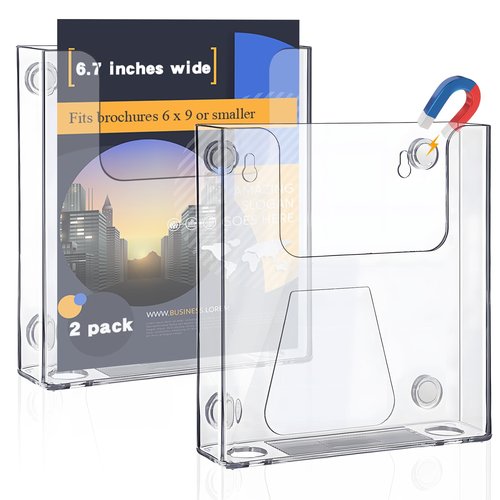 Thyle 2 Pcs 6.7 Inch Acrylic Brochure Holder Wall Mount Flyer Holder Clear Literature Organizer magnetic File Magazine Display Stand Plastic Pamphlet Organizer Mail Display Stand for Wall