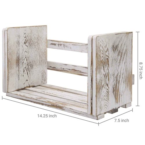 MyGift Rustic Expandable Whitewashed Wood Desktop Bookshelf/Adjustable Tabletop Book Holder Organizer Rack