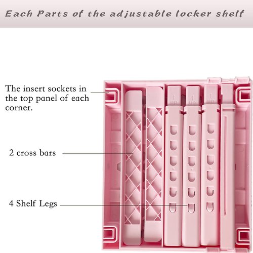 Adjustable Locker Shelf Pink Height and Width Adjustable Locker Organizer Shelf for School Locker, Stackable Locker Stand Tools for Gym Lockers, Office, Back to School Essentials