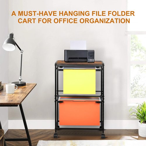 TQVAI Hanging File Folder Organizer, 2-Tier Rolling File Cart with Wheels, Letter Legal Size Folders Hangers for Office, Home, Classroom, Black