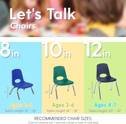FDP 12" School Stack Chair - Stacking Student Seat with Chromed Steel Legs | Navy (6-Pack)