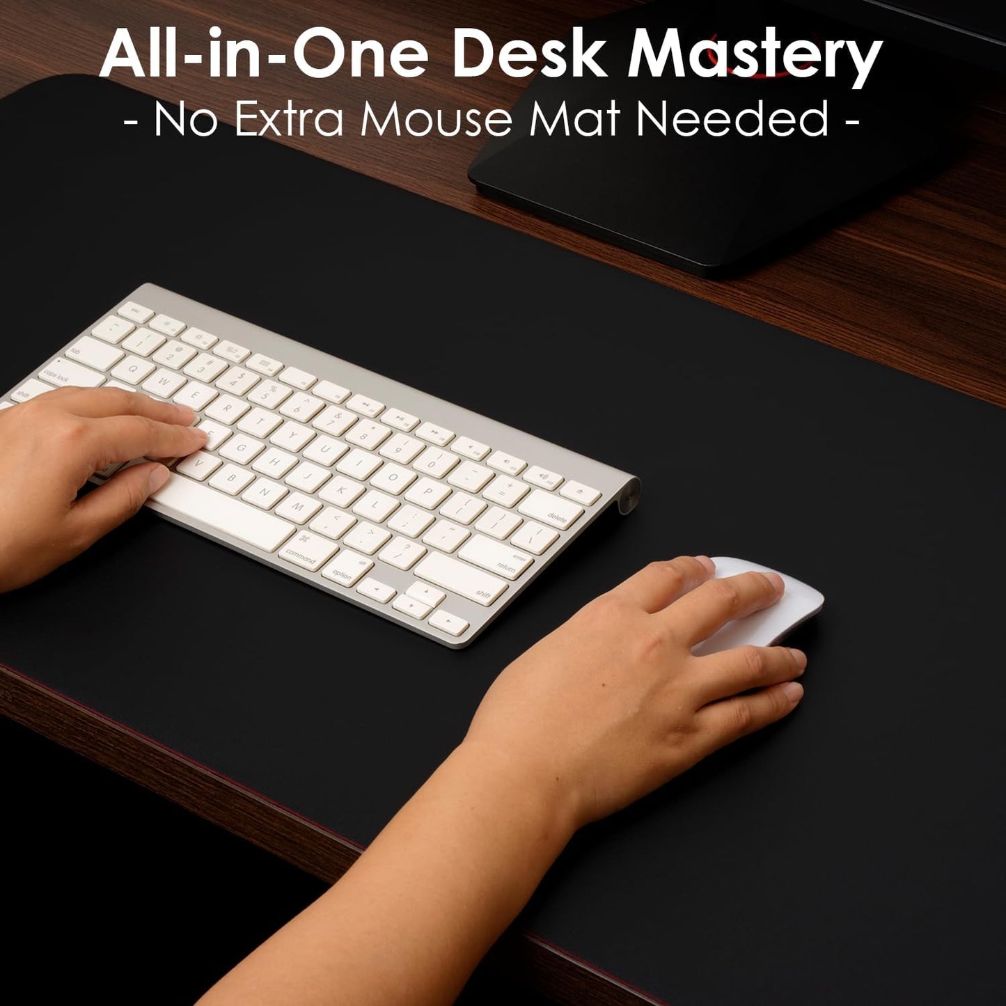 WAYBER Leather Desk Pad Protector - Waterproof PU Mouse Pad for Office & Home | Black 23.7x13.8 in