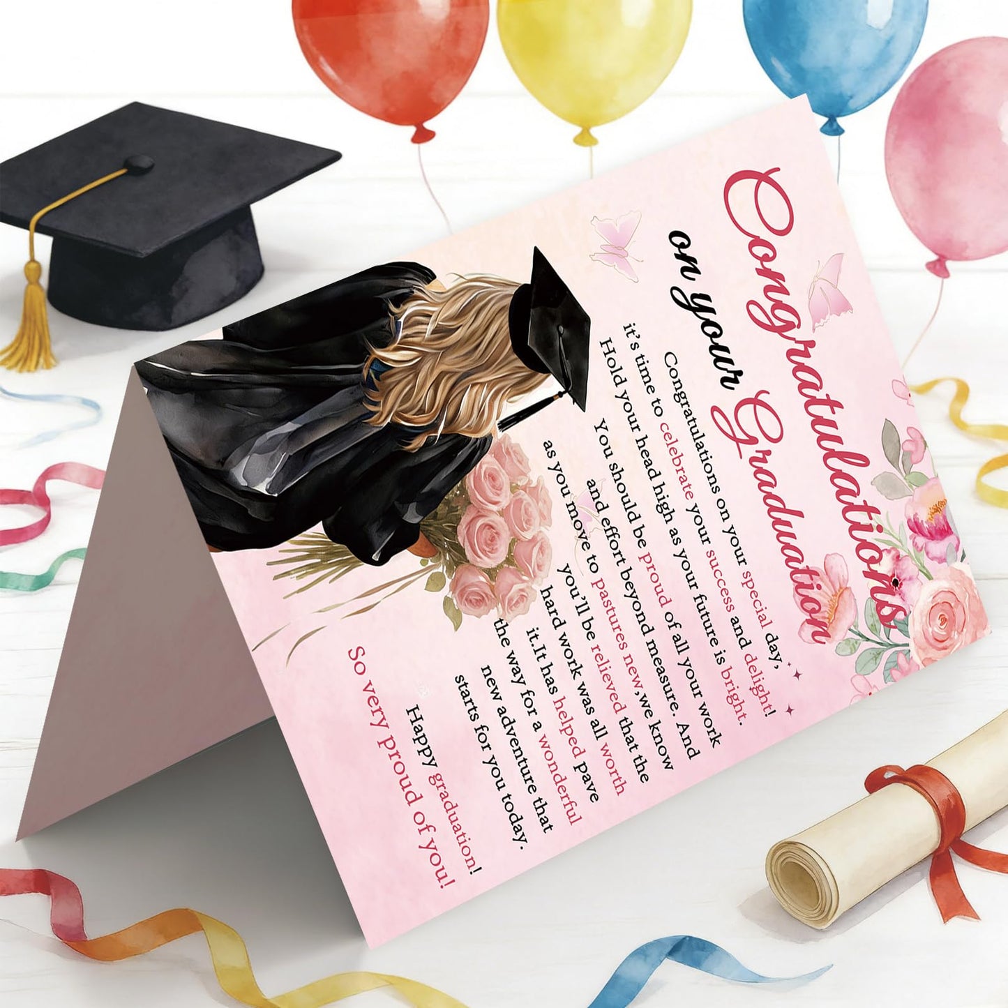 Londue Graduation Card for Her, Congratulations Grad Card for Girls Daughter Granddaughter Friend Girlfriend, Pink Graduation Gift from Parents Family