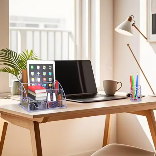 YOLOZAI Purple Office Desk Organizers,Purple 13PCS Office Supplies and Accessories Desk organizer, Acrylic Stapler, Staple Remover, Clips, Scissor, Phone Holder, Pen, Pen Holder, Tape Dispenser