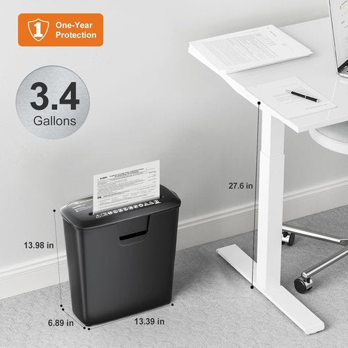 Bonsaii Paper Shredder - 8-Sheet Strip-Cut Home Office Shredder with Overheat Protection | 3.4 Gallon Wastebasket