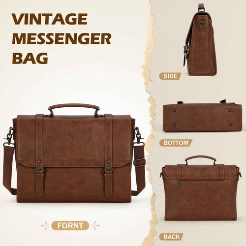 IGOLUMON Messenger Bag for Men 18 inch Vintage Leather Waterproof Laptop Briefcase Large Computer Laptop Bag Leather Satchel Bag Retro Shoulder Bag for Office Business Travel College, Brown