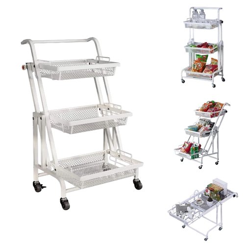 3 Tier Rolling Cart - Metal Utility Cart with Wheels, Heavy Duty Mesh Rolling Storage Cart Organizer, Craft Cart for Office, Lightweight and Sturdy, for Bathroom, Kitchen, Garden, Laundry Room