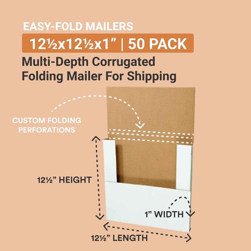 AVIDITI Shipping Boxes Medium 12.5"L x 12.5"W x 1"H, 50-Pack | Corrugated Cardboard Box for Packing, Moving and Storage 12 1/2x12 1/2x1