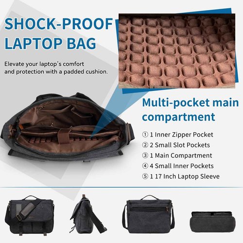 VX VONXURY 17 Inch Laptop Bag Mens Messenger Bag,Large Water Resistant Canvas Multipocket Satchel Shoulder Bag for Men, Business, Work, Travel, College