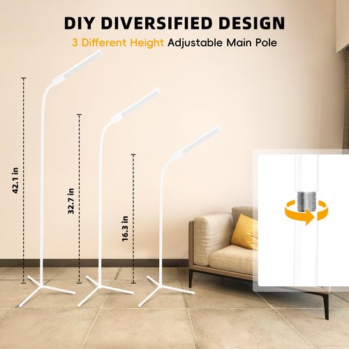 Hanaking Floor Lamp, Bright LED Lash Lamp for Eyelash Extensions, Dimmable Brightness and 3 Color Lash Light, Adjustable Height and Gooseneck for Makeup Light, White