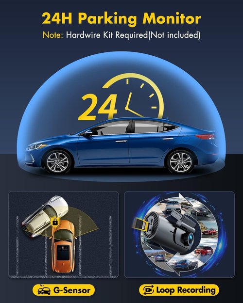 GKU Dash Cam Front and Rear Camera – 4K+1080P Dual Dash Camera for Cars with 64GB SD Card, 5GHz WiFi & App Control, Night Vision, Parking Mode, G-Sensor, Loop Recording, WDR, 170° Wide Angle