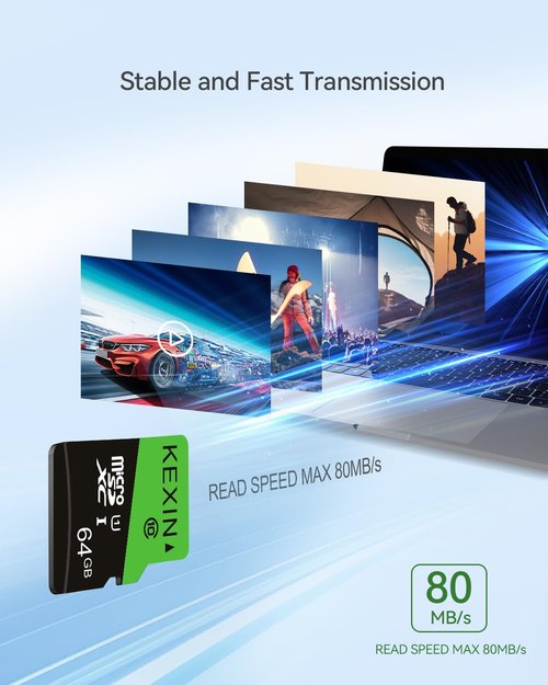 KEXIN 64GB Micro SD Card - High-Speed UHS-I C10 U1 Memory Cards with SD Adapter | 3-Pack for Tablets & Drones