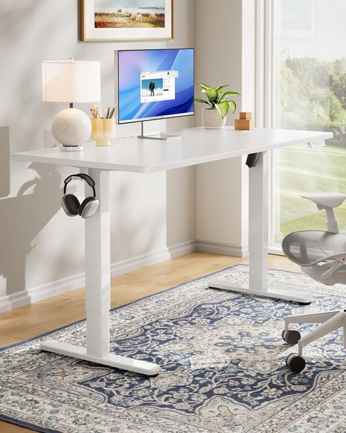 HUANUO Electric Standing Desk - Adjustable Height Computer Desk with 4 Memory Settings | 40" x 24", White