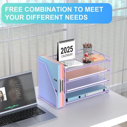 Gianotter 4-Tier Paper Organizer - Stylish Purple Desk Organizer with Magazine Holder & Office Storage Solutions