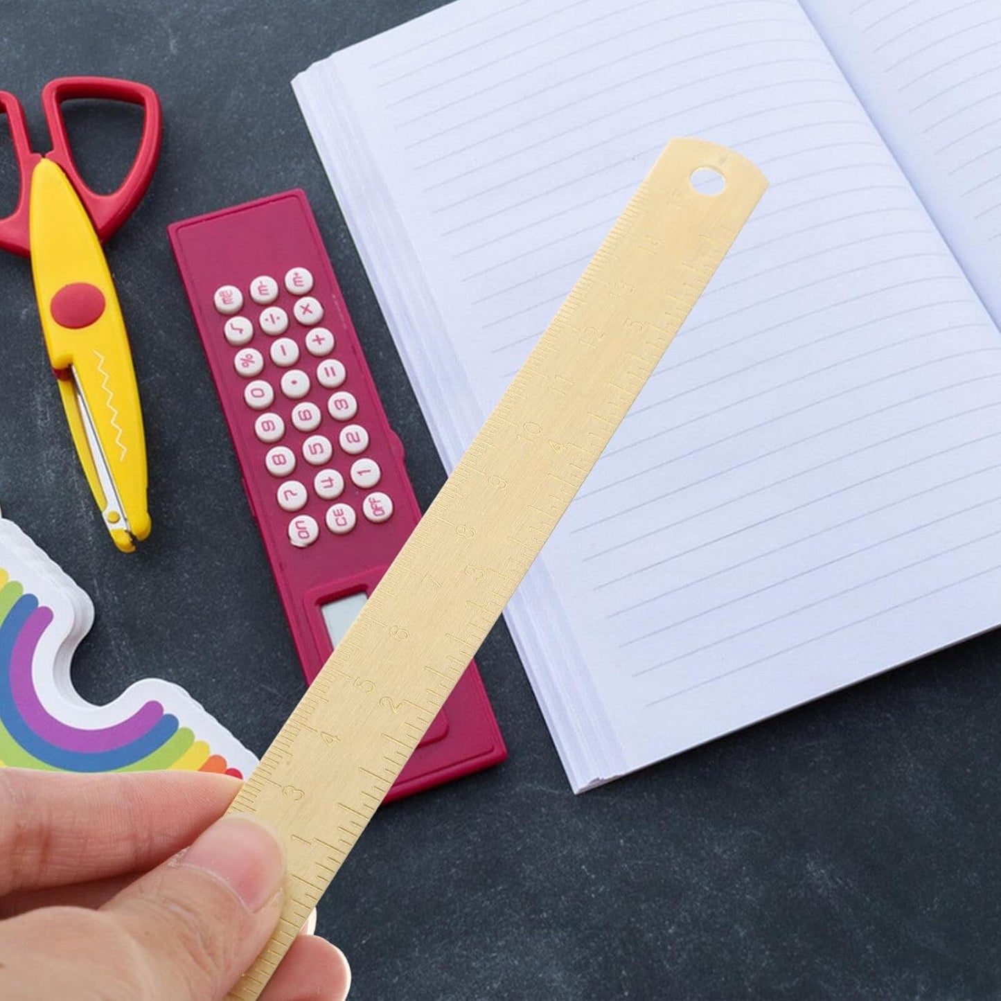 Skiennix Brass Ruler - Gold Metal Drawing Tool for School & Office | Perfect for Geometry & Drafting